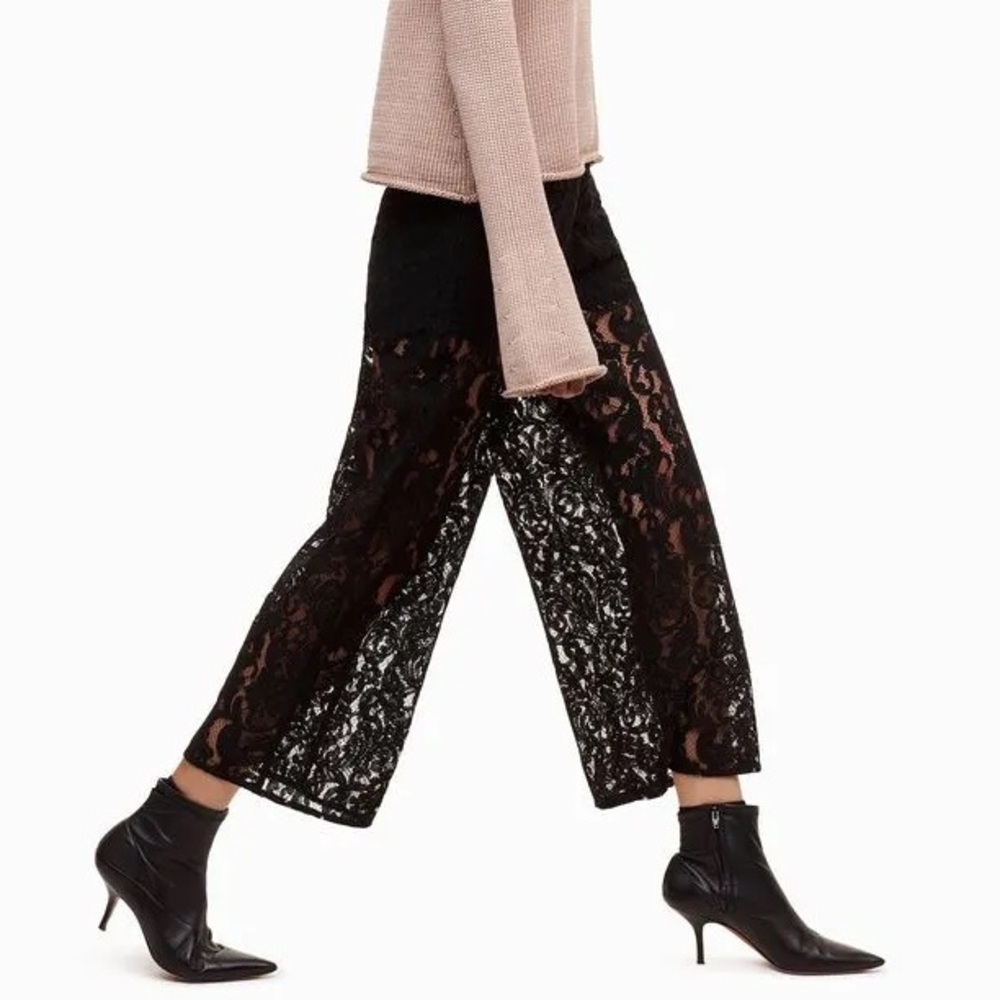 Aritzia Little Moon Black Stonecrop Wide Leg Lace Pants Size 0